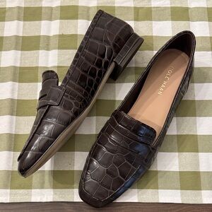 Cole Haan Women’s Dark Brown Croc-Embossed Leather Loafers